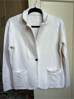 J.Crew Schoolboy Sweater Blazer White 100% Cotton Knit Jacket Size medium